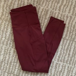 Maroon Lululemon leggings with Side Pockets